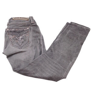 Rock Revival Boris Cropped Jeans Women’s 24 Gray Embellished Pockets Denim